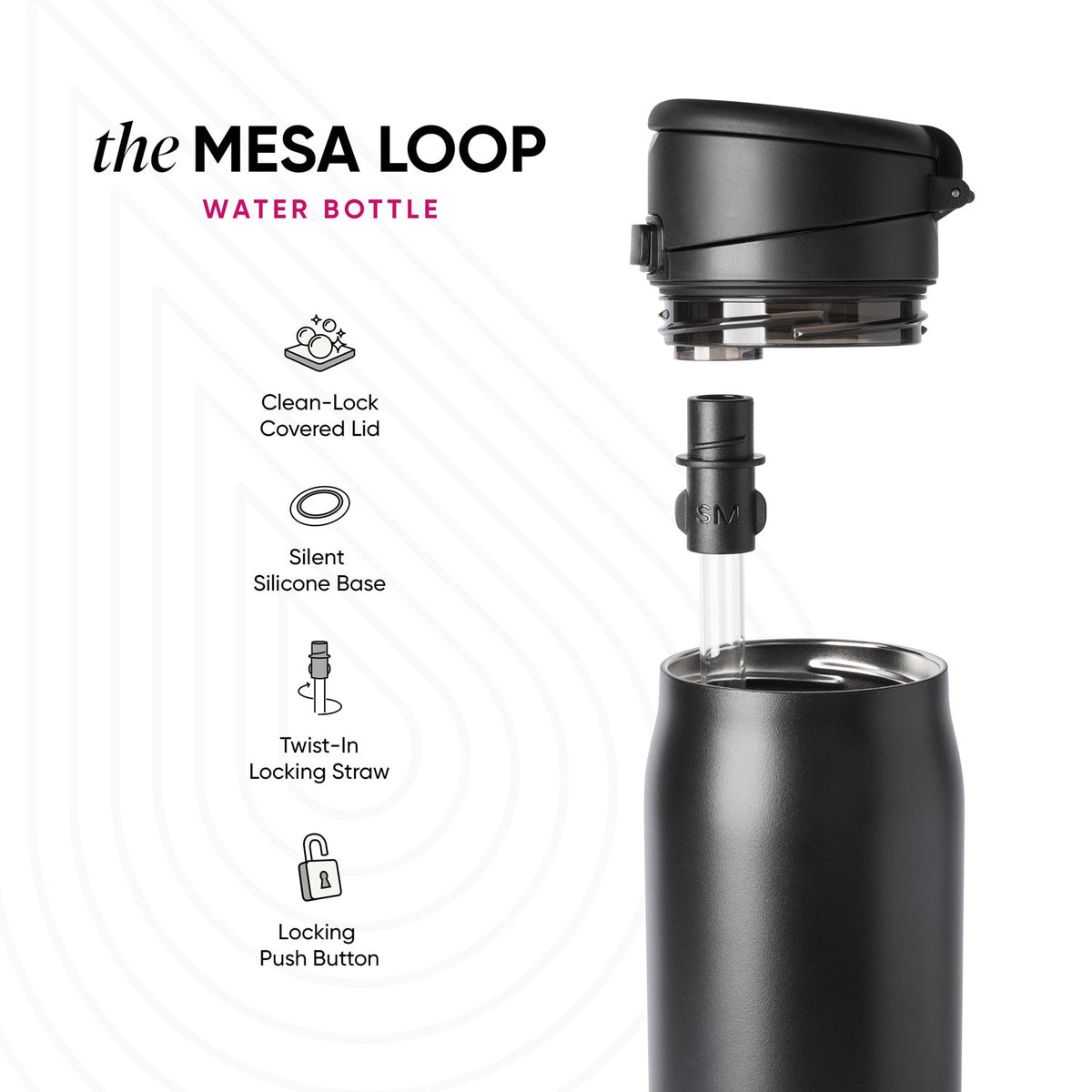 Simple Modern Mesa Loop Water Bottle with Straw | 30oz Cup Holder Friendly Insulated Stainless Steel Bottles for Travel, Sports and School | Cherry Wine